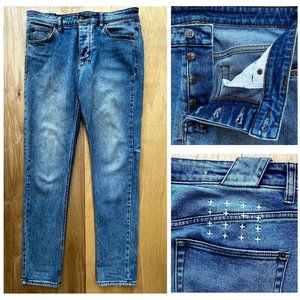 TSUBI BUTTON FLY STRAIGHT Men’s Distressed Denim Jeans sz 34W x 33L